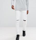 Asos Tall Skinny Jeans In White With Knee Rips - White