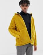 Asos Design Zip Through Borg Jacket In Mustard-yellow