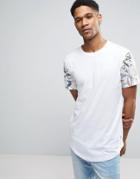 Only & Sons Longline T-shirt With Curved Hem And Raglan Printed Sleeve - White