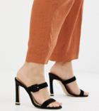 River Island Heeled Leather Sandals With Buckle Strap In Black - Black