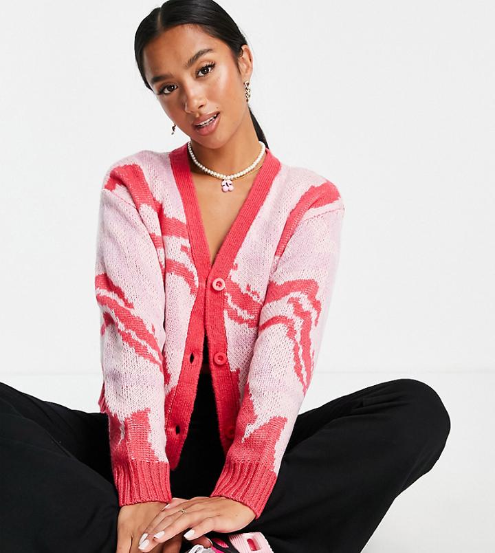 Asos Design Petite Cardigan In Swirl Pattern-multi