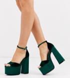 Asos Design Wide Fit Wheeler Chunky Platform Heeled Sandals In Green