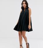 Asos Design Tall Pleated Mini Dress With High Neck-green