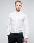 Hugo By Hugo Boss Efin Stretch Shirt Extra Slim Skinny Fit Contrast Placket - White