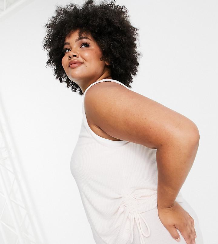 Asos Design Curve Mix & Match Lounge Super Soft Rib Tank With Channeling In Ecru-white