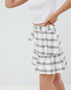 Asos Design Mini Skirt With Side Buttons In Check-cream