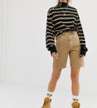 Collusion Long Line Denim Shorts In Sand-beige