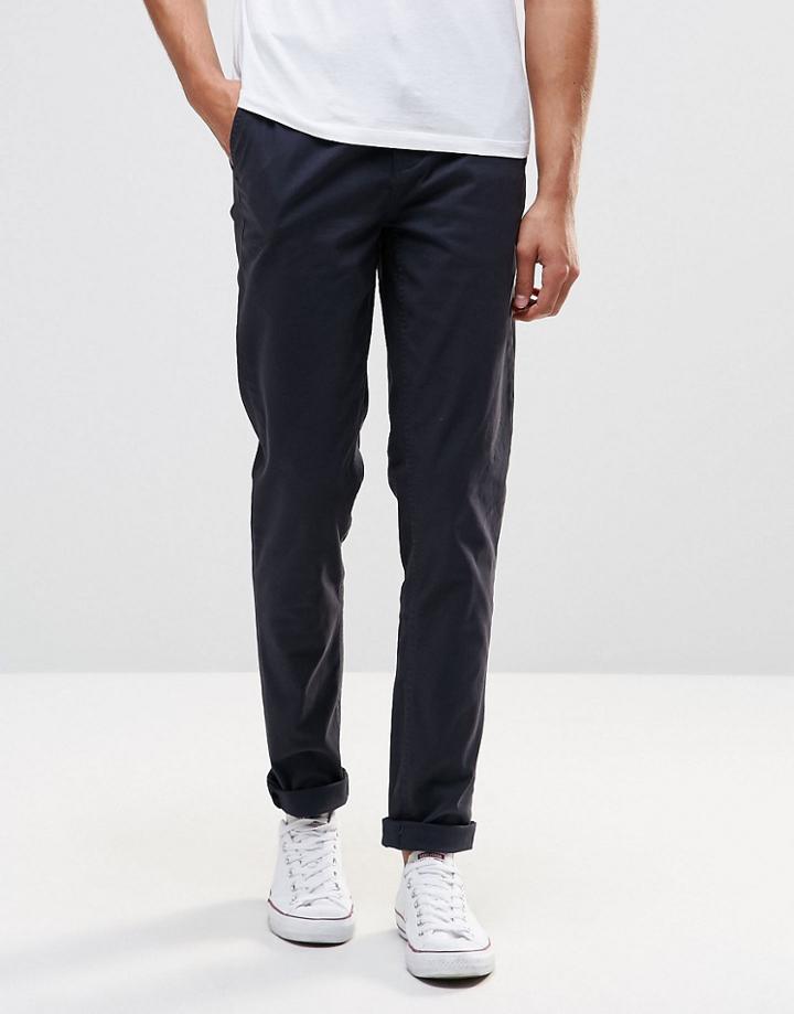 Pull & Bear Stretch Slim Fit Chinos In Navy - Navy