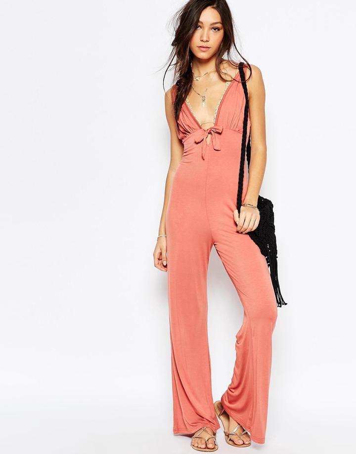 Some Days Lovin Ammu Plunge Beach Jumpsuit - Rust