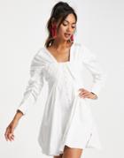 Asos Design Shirt Mini Dress With Corset Detail Bodice In White-multi
