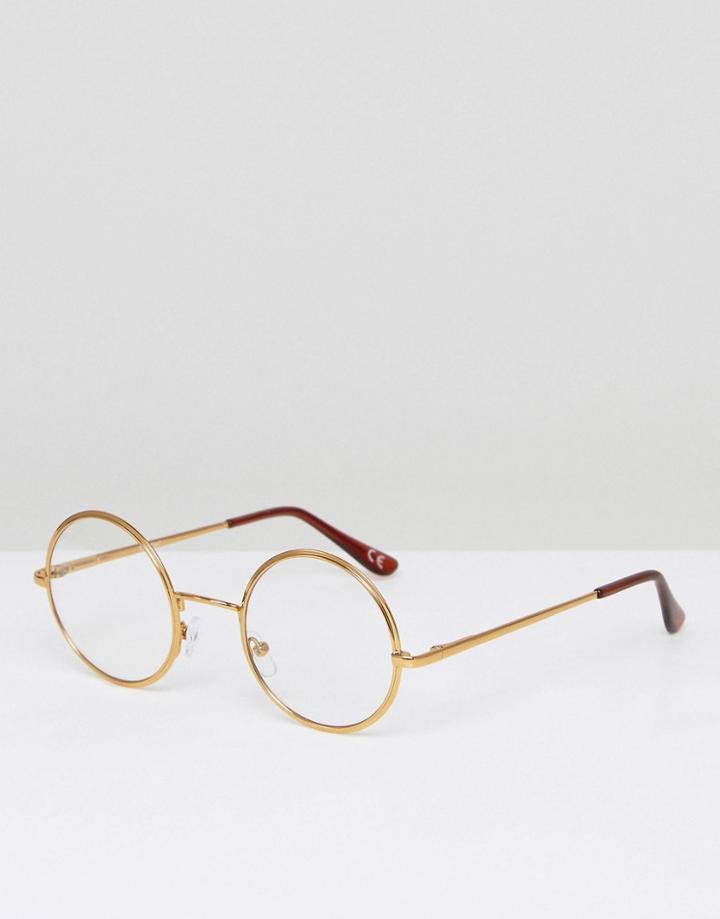 Asos Clear Lens Glasses In Gold Metal - Gold