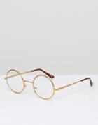 Asos Clear Lens Glasses In Gold Metal - Gold