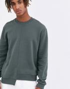 Asos Design Relaxed Sweatshirt With Cut & Sew Stepped Hem-black
