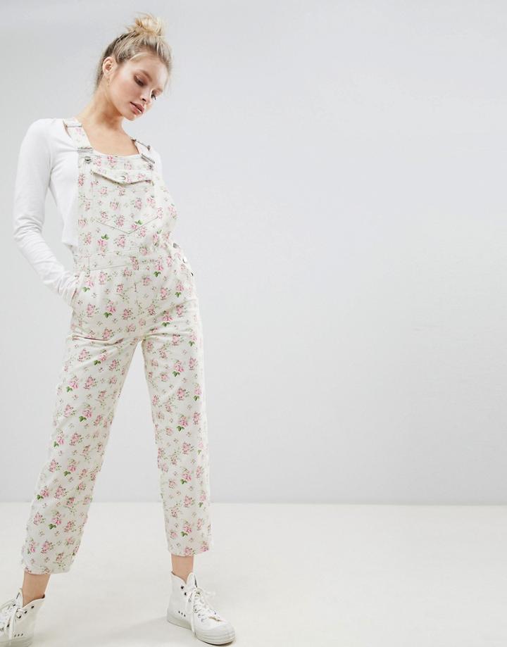 Asos Design Denim Overall In Floral Print - Multi