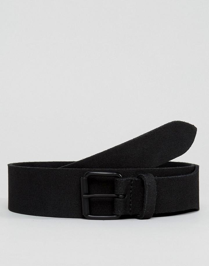 Asos Slim Suede Belt With Narrow Detail And Matte Black Buckle - Black
