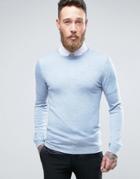 Asos Muscle Fit Merino Wool Sweater In Light Blue - Blue