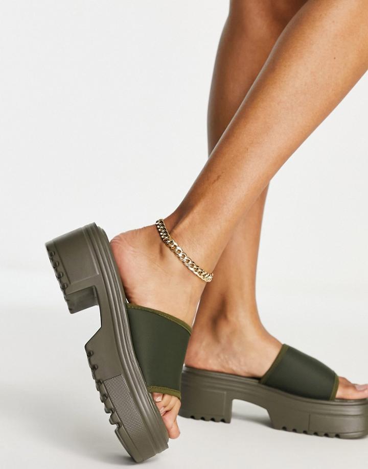 Truffle Collection Sporty Chunky Heel Mules In Khaki-green