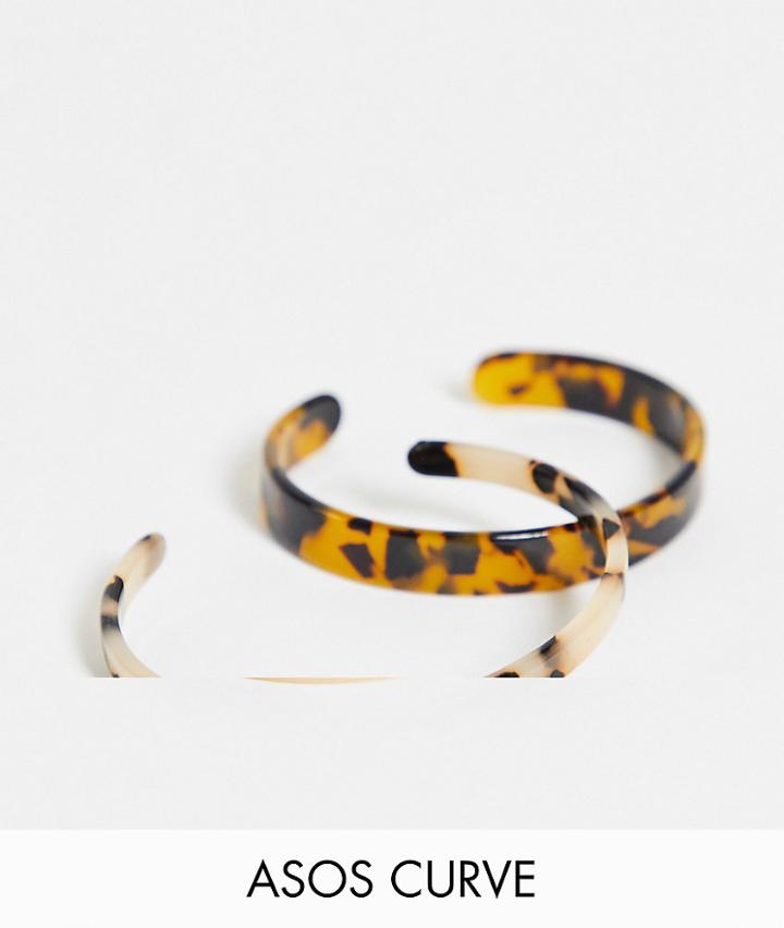 Asos Design Curve Pack Of 2 Cuff Bracelets In Tort Resin-multi