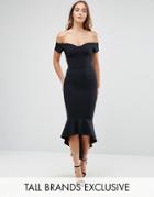 John Zack Tall Off Shoulder Ruffle Midi Dress - Black