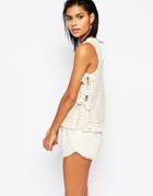 Moon River Knitted Tank Top With Tie Sides - Cream