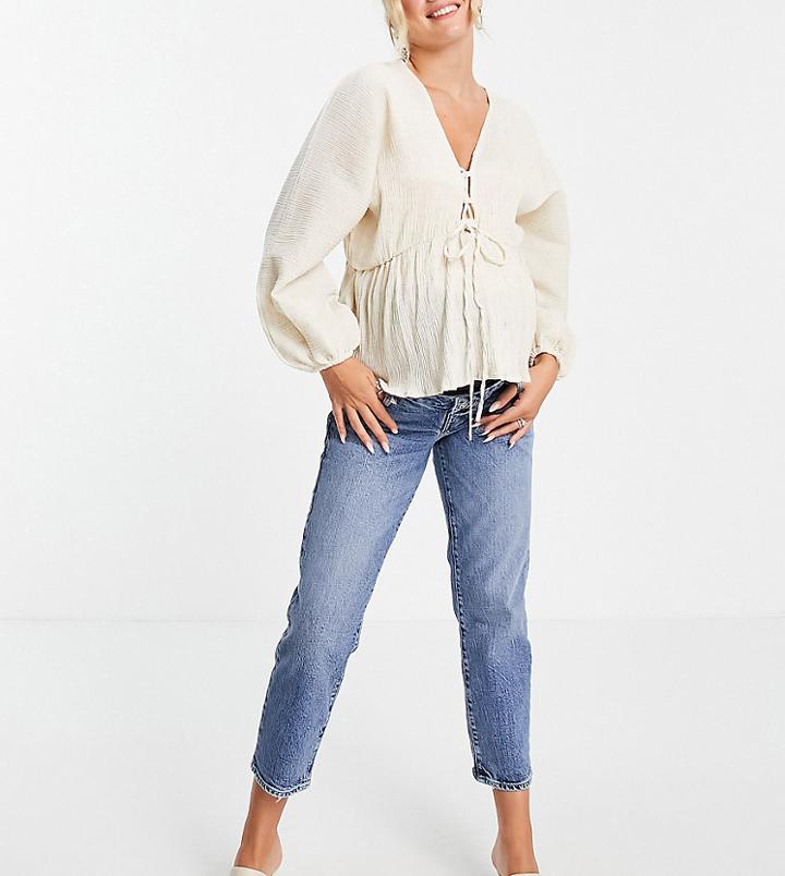 River Island Maternity Overbump Straight Leg Jeans In Mid Auth-blues