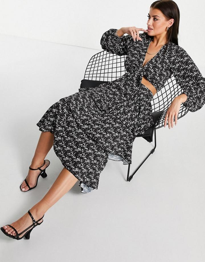 Pretty Lavish Ashton Tiered Coordinating Midi Skirt With Slit In Abstract Print-black