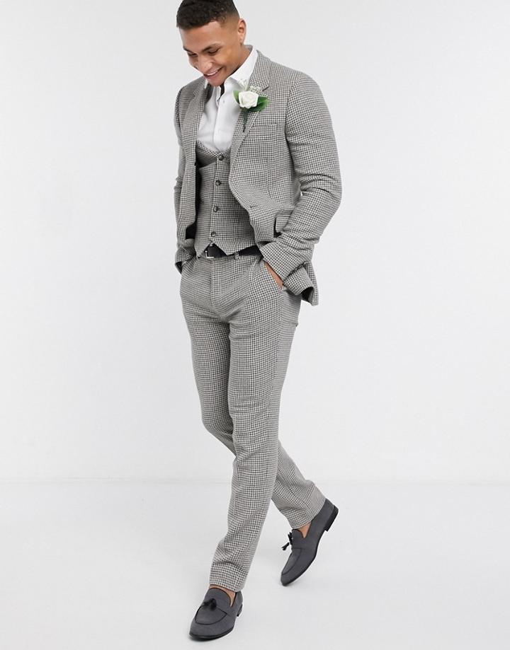 Asos Design Wedding Skinny Suit Jacket In Gray Wool Blend Micro Houndstooth-grey