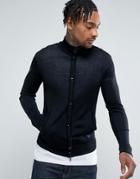 Armani Jeans Slim Fit Zip Through Button Logo Sweater Black - Black