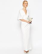 Asos Bridal Kimono Deep V Fishtail Maxi Dress - White