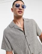 Asos Design Relaxed Textured Shirt With Revere Collar In Gray - Part Of A Set-grey