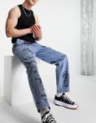 Obey Hardwork Printed Carpenter Denim Pants In Blue - Part Of A Set-blues