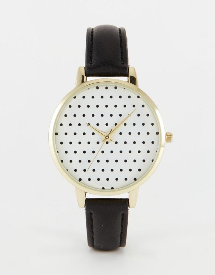 Asos Polka Dot Dial Detail Watch - Black