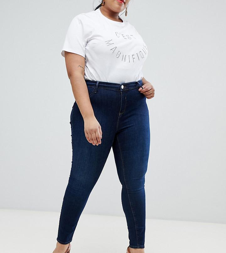 River Island Plus Molly Mid Rise Skinny Jeggings In Dark Wash - Blue