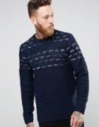 Lee Chunky Crew Knit Sweater Textured Pattern - Navy