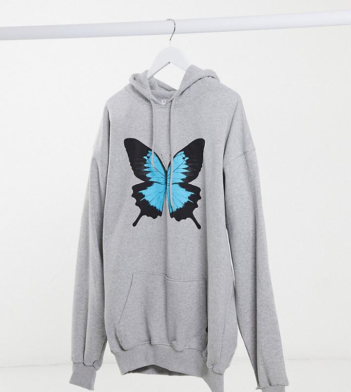 Rokoko Plus Oversized Hoodie With Butterfly Graphic-grey