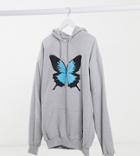 Rokoko Plus Oversized Hoodie With Butterfly Graphic-grey