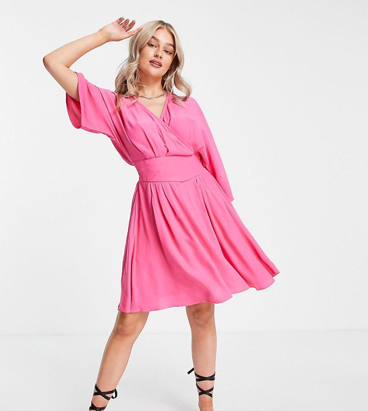 Y.a.s Petite Kimono Sleeve Mini Wrap Dress In Pink