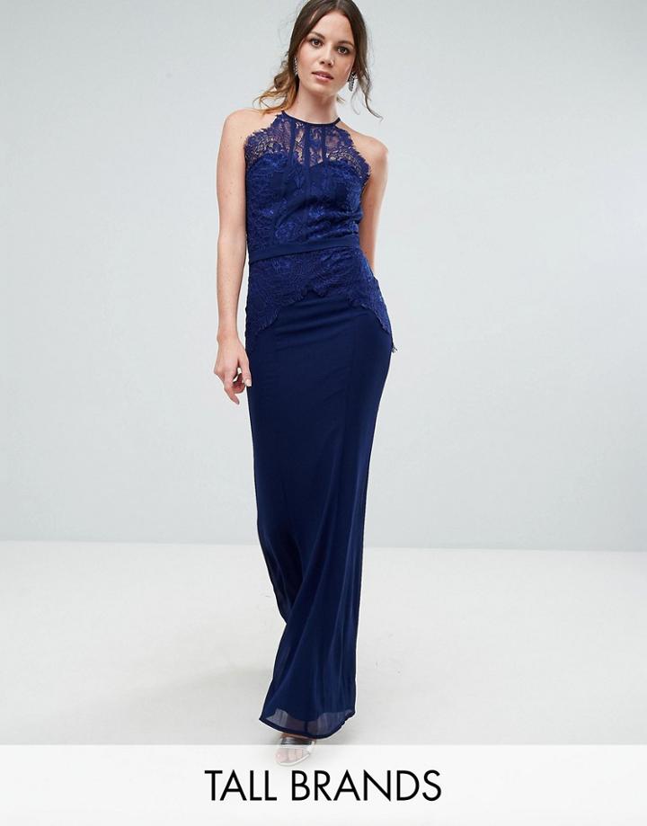 Little Mistress Tall All Over Lace Top Fishtail Maxi Dress - Navy