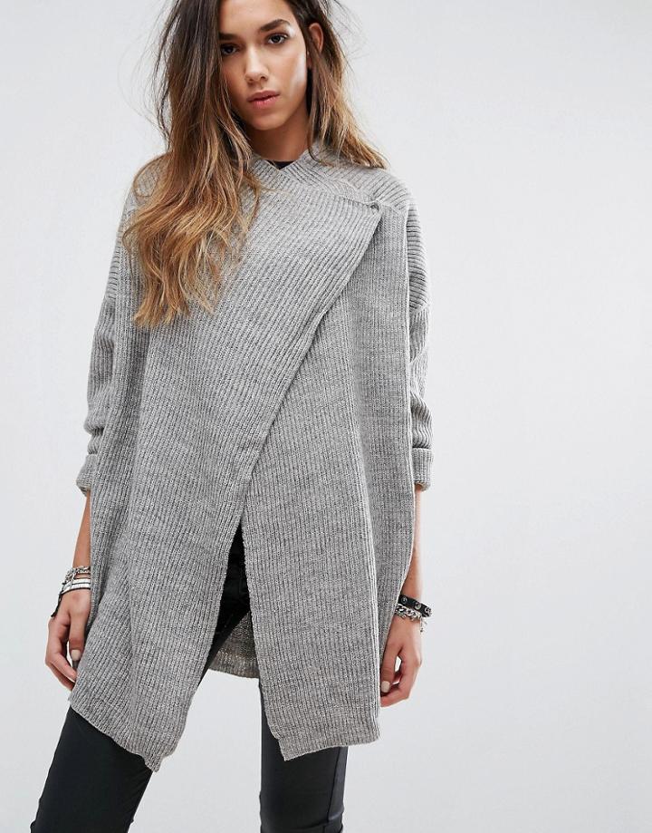 Noisy May High Neck Poncho Cardigan - Gray