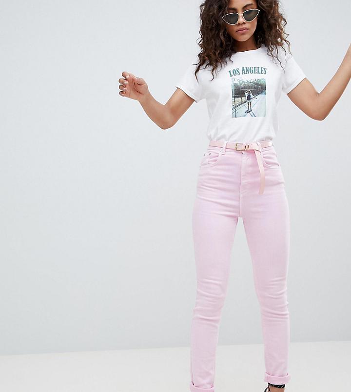 Asos Design Tall Farleigh High Waist Mom Jeans In Washed Pink With Belt - Pink