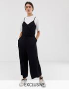 Monki Jersey Wrap Front Jumpsuit In Black