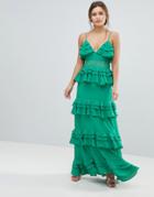 Boohoo Tiered Ruffle Maxi Dress - Green