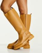 Monki Vegan Chunky Knee High Flat Boot In Brown