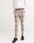 Asos Design Smart Skinny Wool Mix Pants In Brown Check