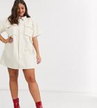 Asos Design Curve Denim Boxy Shirt Dress In Ecru-white