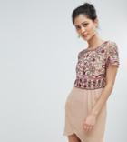 Frock And Frill Wrap Front Mini Dress With Embellishment - Pink