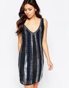 Maya Heavily Embellished Sequin Shift Dress - Navy