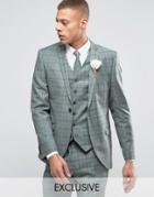 Heart & Dagger Slim Suit Jacket In Summer Wedding Check - Green