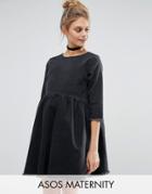 Asos Maternity Smock Dress In Washed Black With Raw Hem - Black