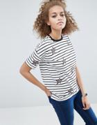Asos T-shirt With Star Badges And Stripe In Longline Fit - Multi